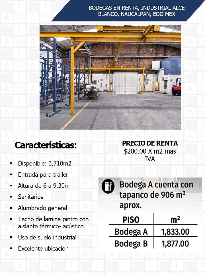 Bodega en renta · Industrial Alce Blanco, Naucalpan de Juárez, Estado de México