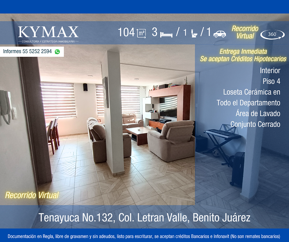 Departamento en venta · Letrán Valle, Benito Juárez, Ciudad de México
