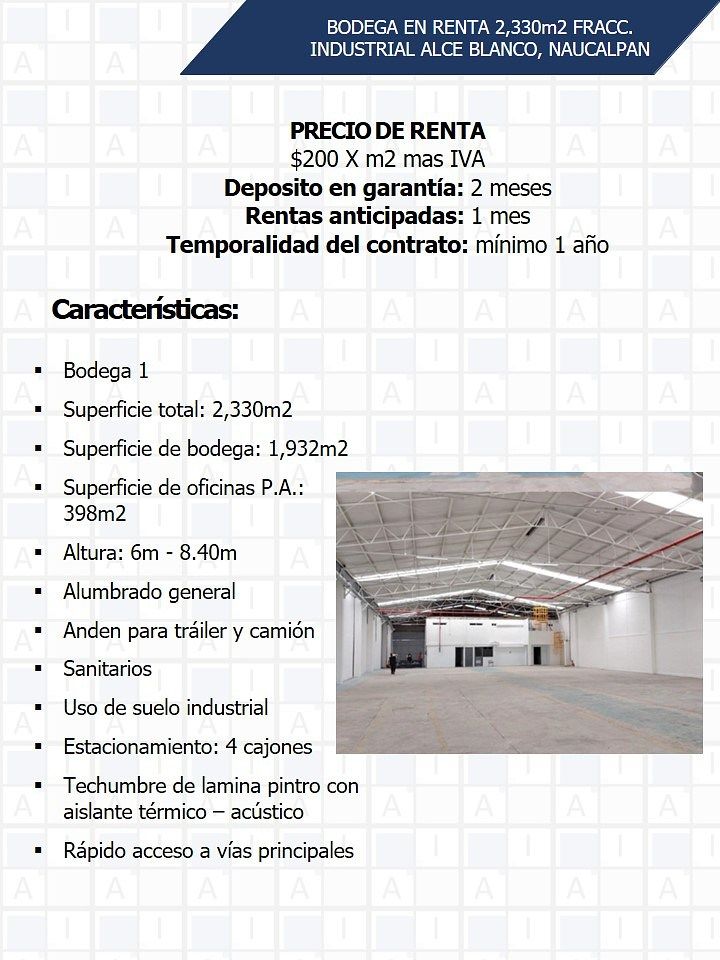 Nave industrial en renta · Industrial Alce Blanco, Naucalpan de Juárez, Estado de México