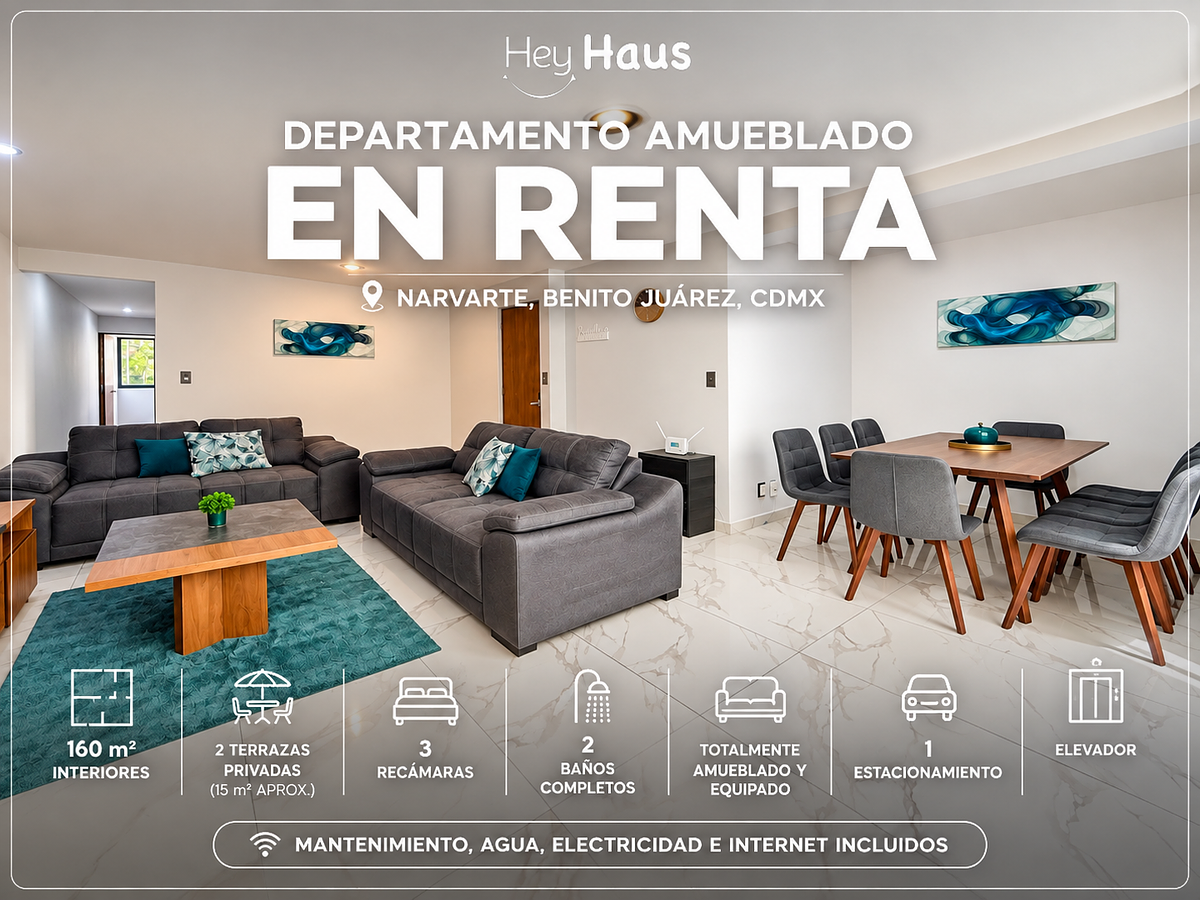 Departamento en renta · Narvarte Oriente, Narvarte, Benito Juárez, Ciudad de México